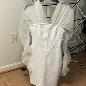 Fashion Nova White Dress with Sheer Sleeves